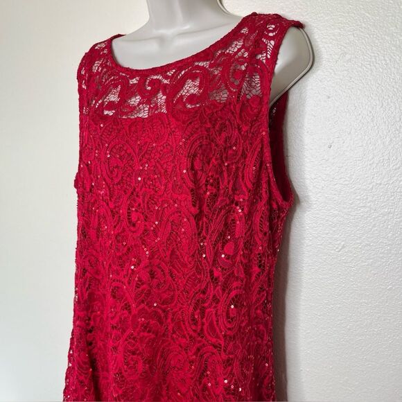 NWT Liz Claiborne Red Lace Sequin Fit and Flare Dress Sleeveless Lined Women 16 - Picture 5 of 14
